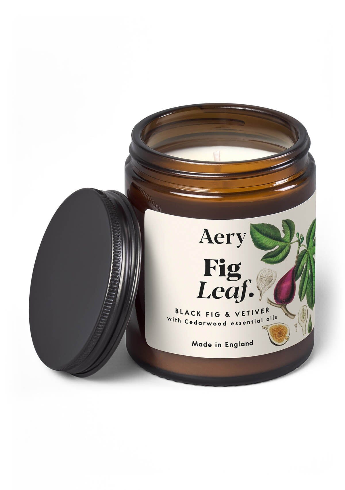 Cream Fig Leaf jar candle by Aery on white background 