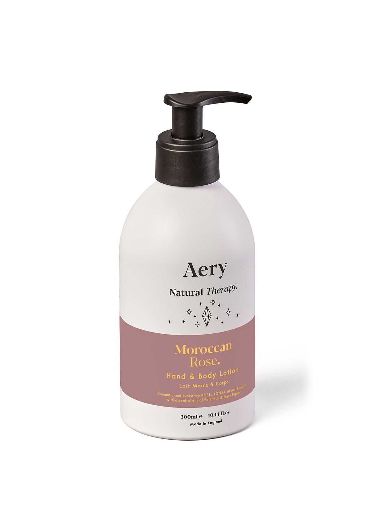 Aubergine Moroccan Rose Hand and Body Lotion by Aery displayed on white background