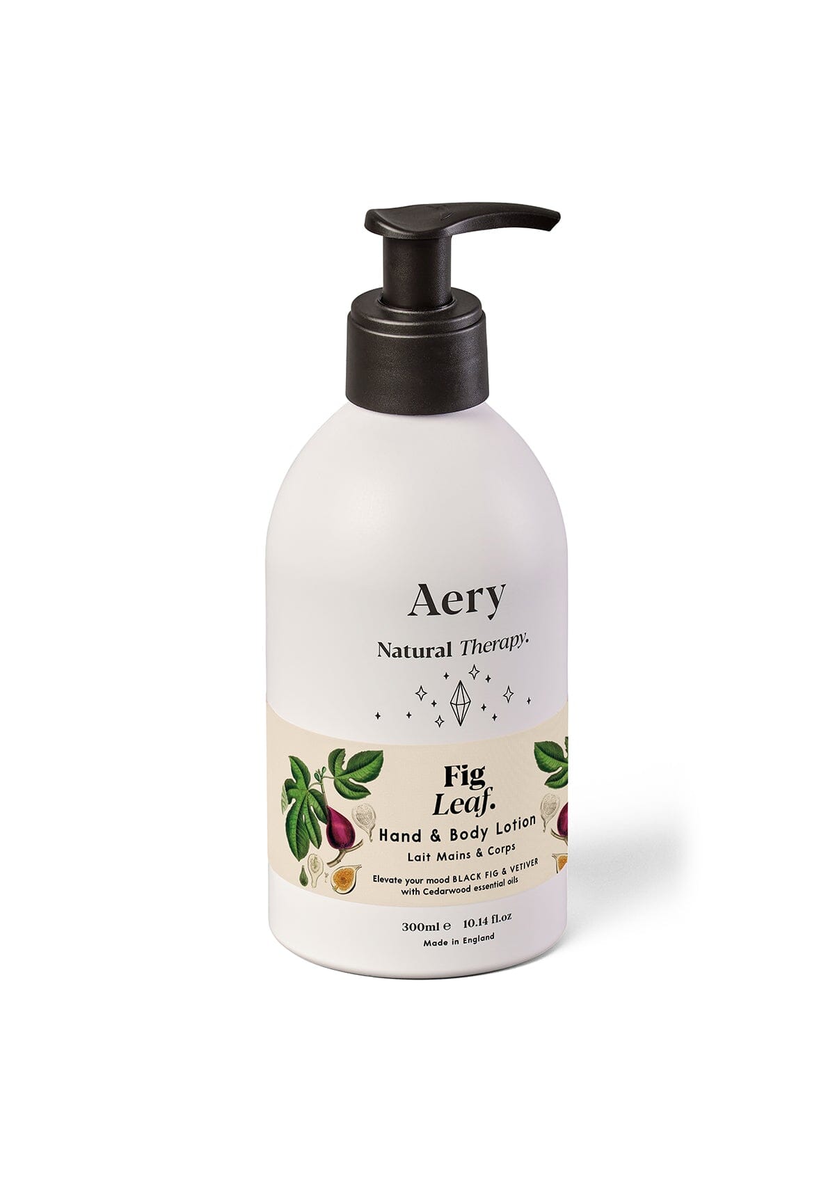 Cream Fig Leaf Hand and Body Lotion by Aery displayed on white background