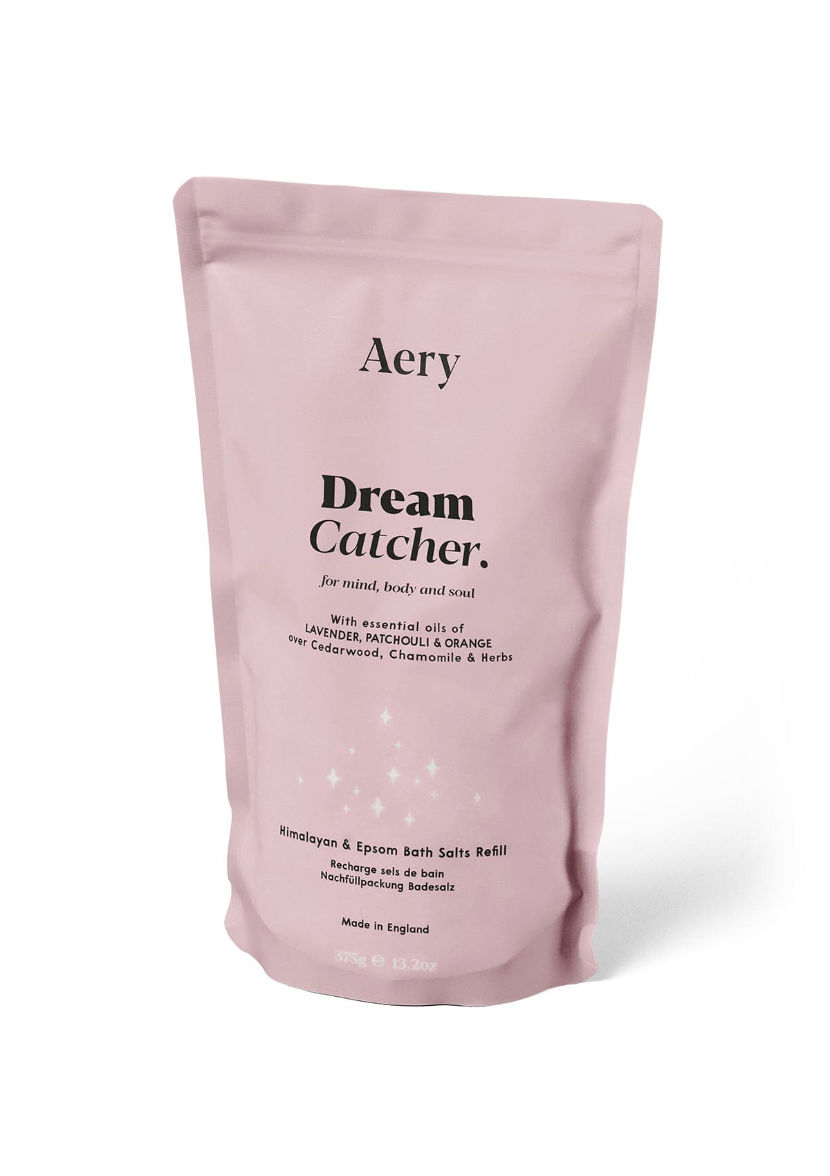 Lilac Dream Catcher bath salts refill pouch by Aery displayed on white background