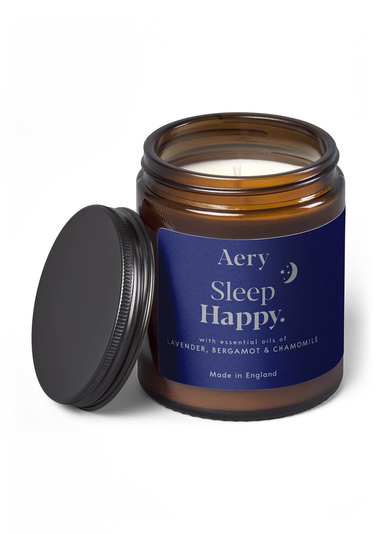 Blue Sleep Happy jar candle by Aery on white background 