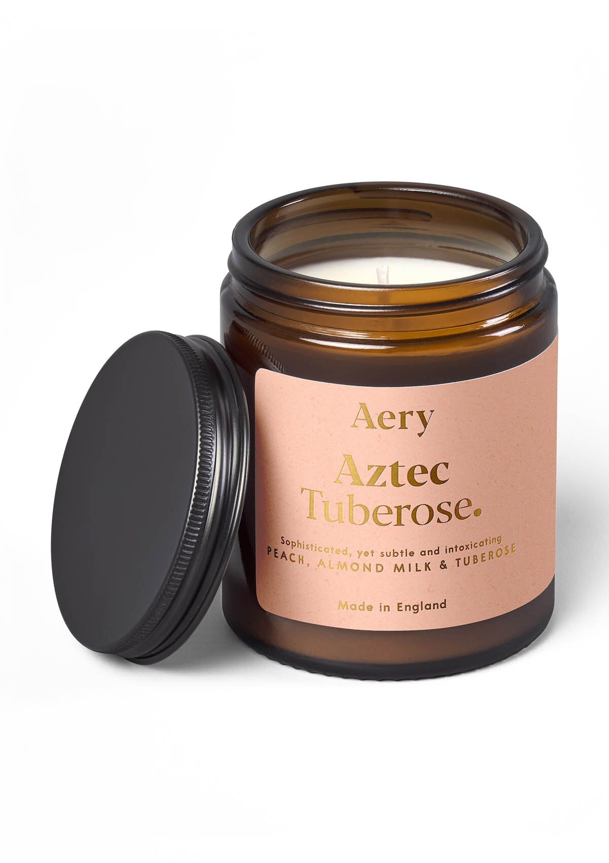 Peach Aztec Tuberose jar candle by Aery displayed on white background