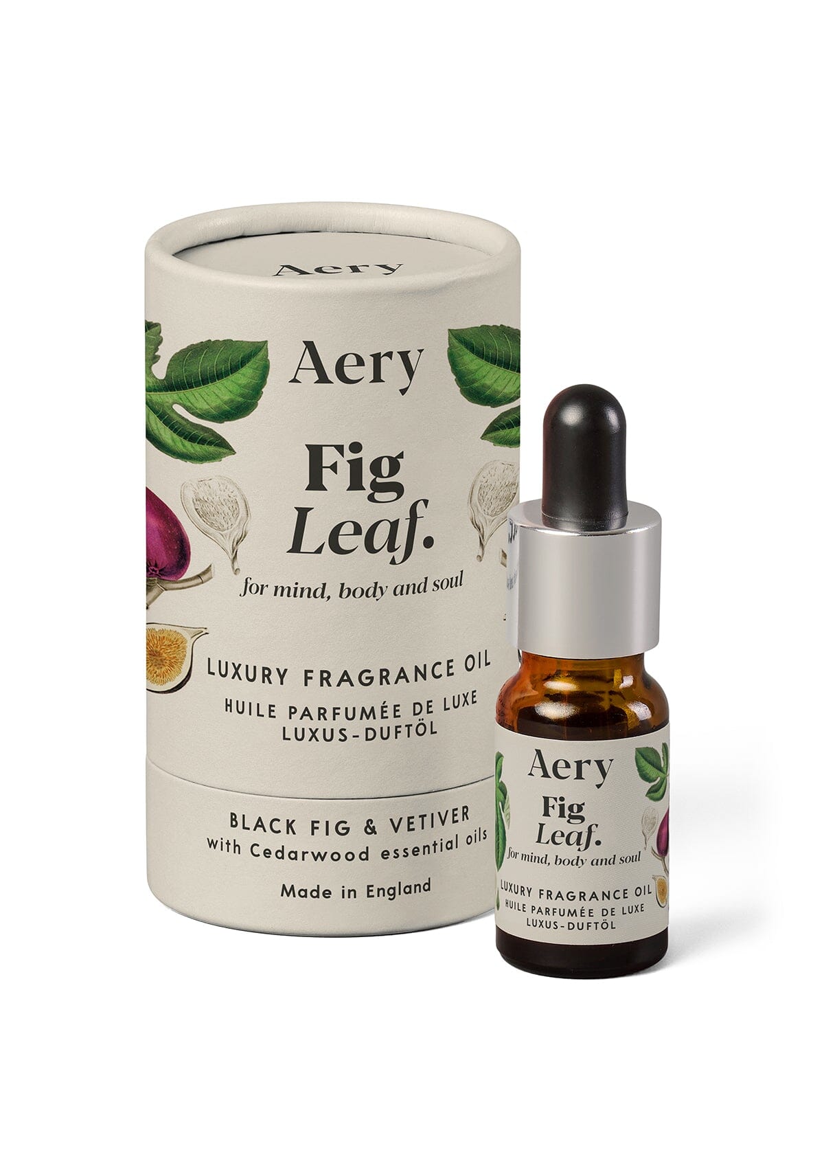 Fig Leaf fragrance oil by Aery displayed next to product packaging on white background 