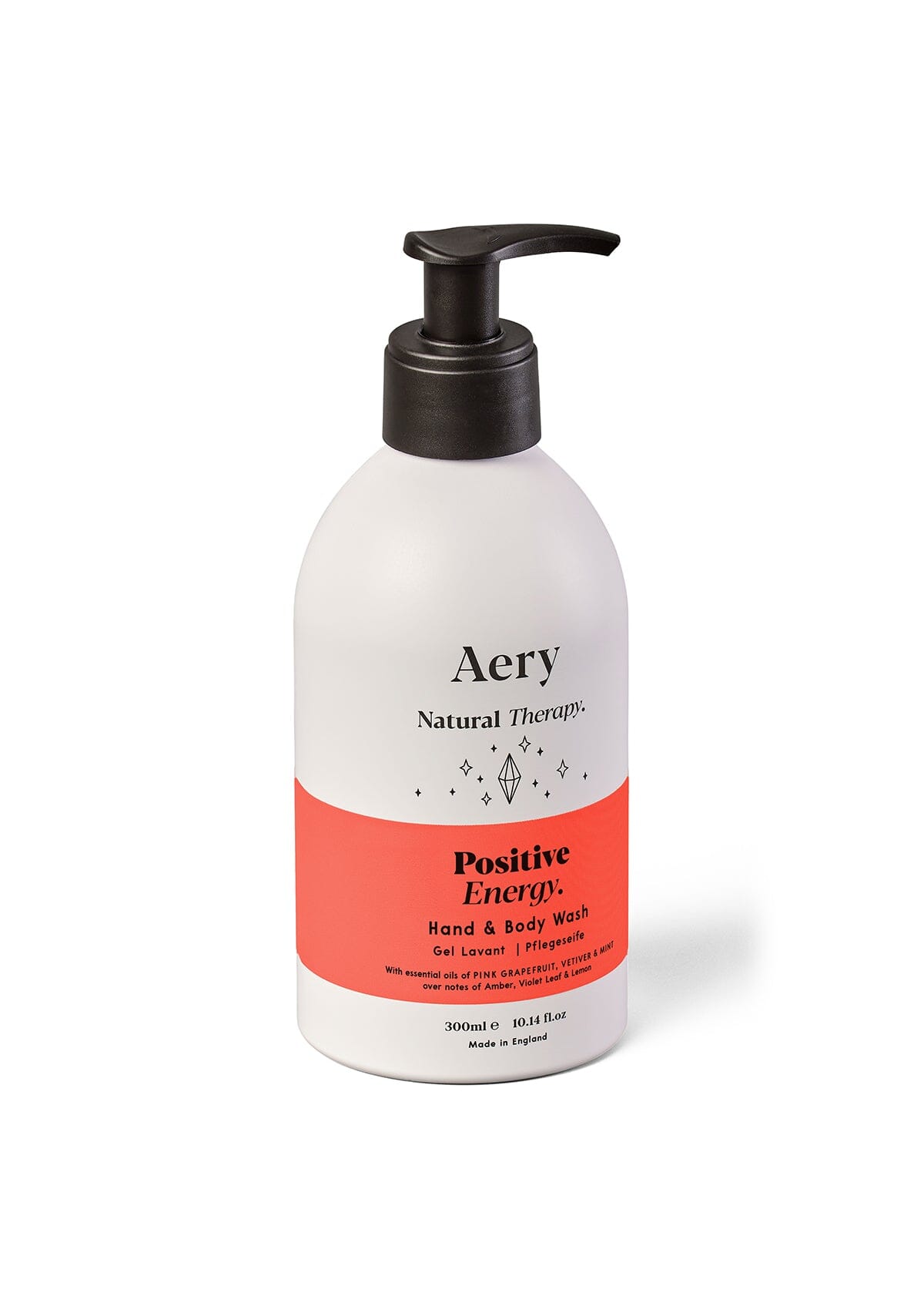 Positive energy hand and body wash by aery displayed on white background 