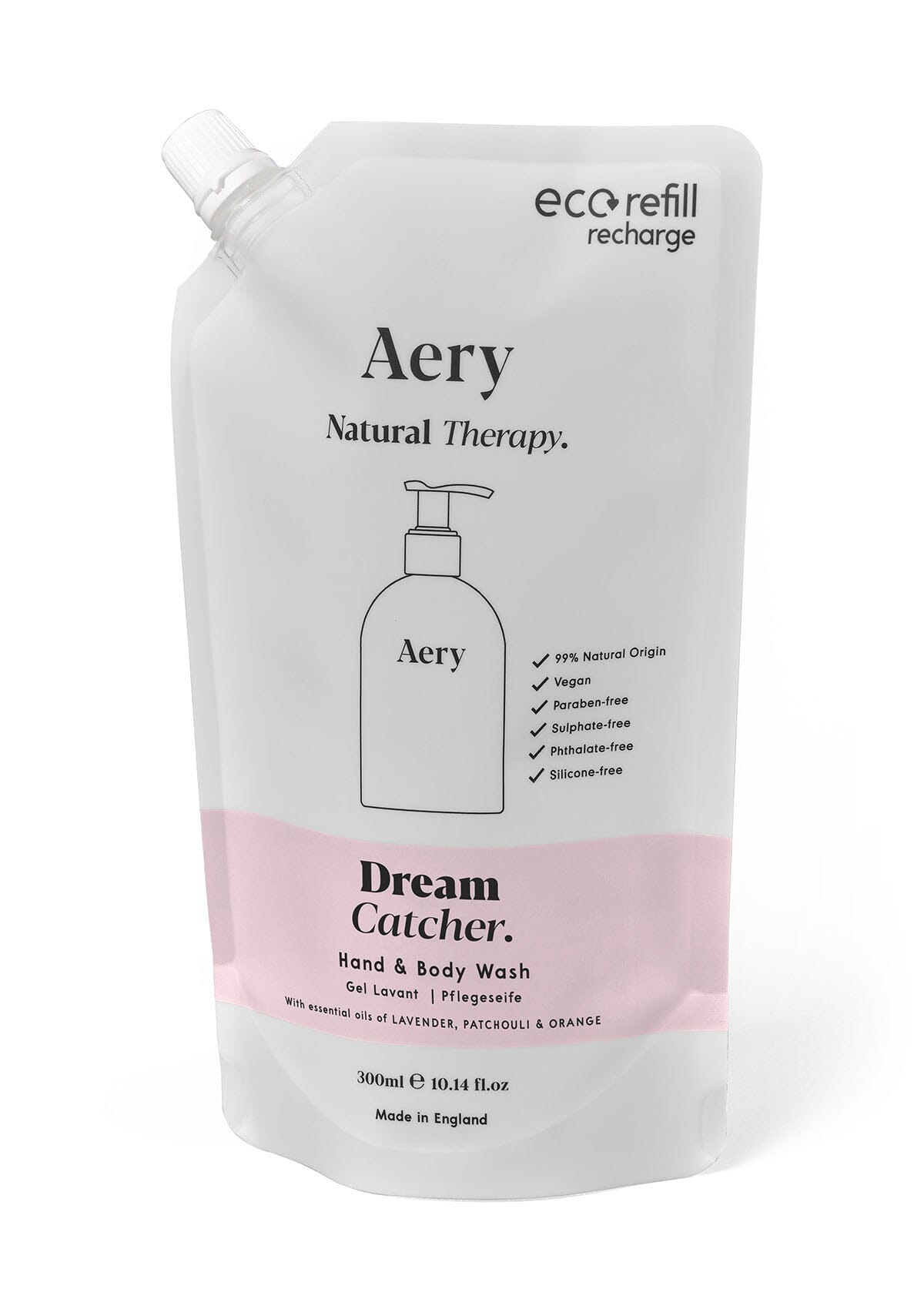 Lilac Dream catcher hand and body wash refill pouch by Aery displayed on white background 