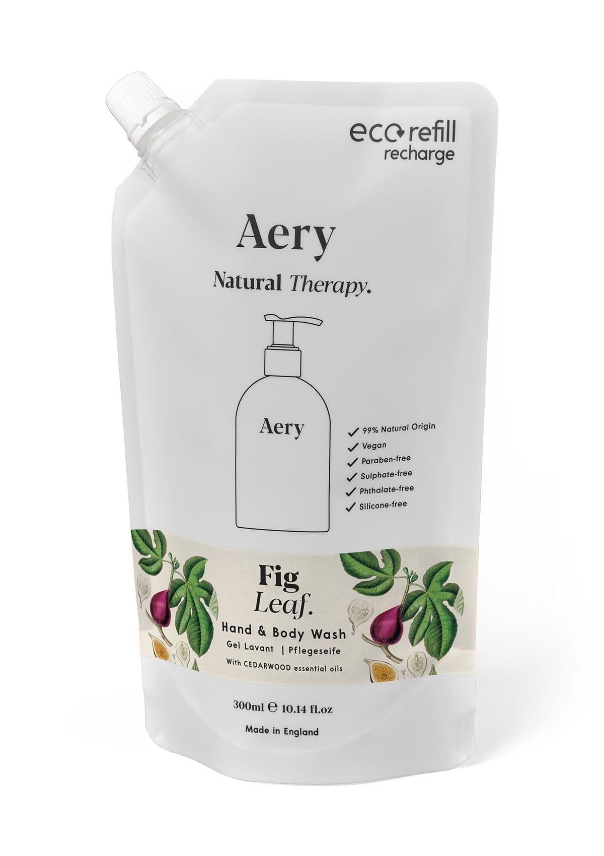 Cream Fig leaf hand and body wash refill pouch by aery displayed on white background 