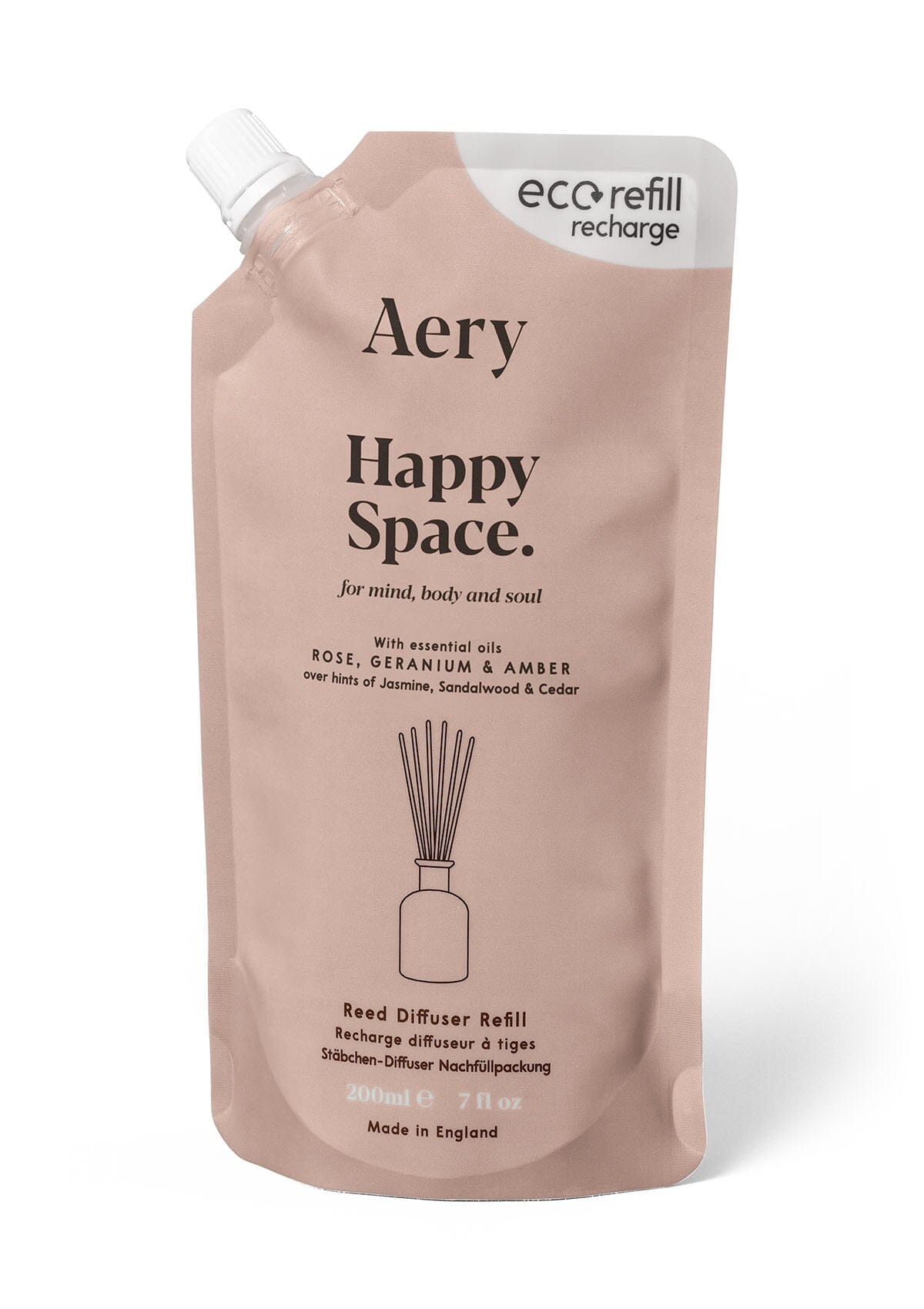 Happy Space reed diffuser refill pouch by aery displayed on white background 