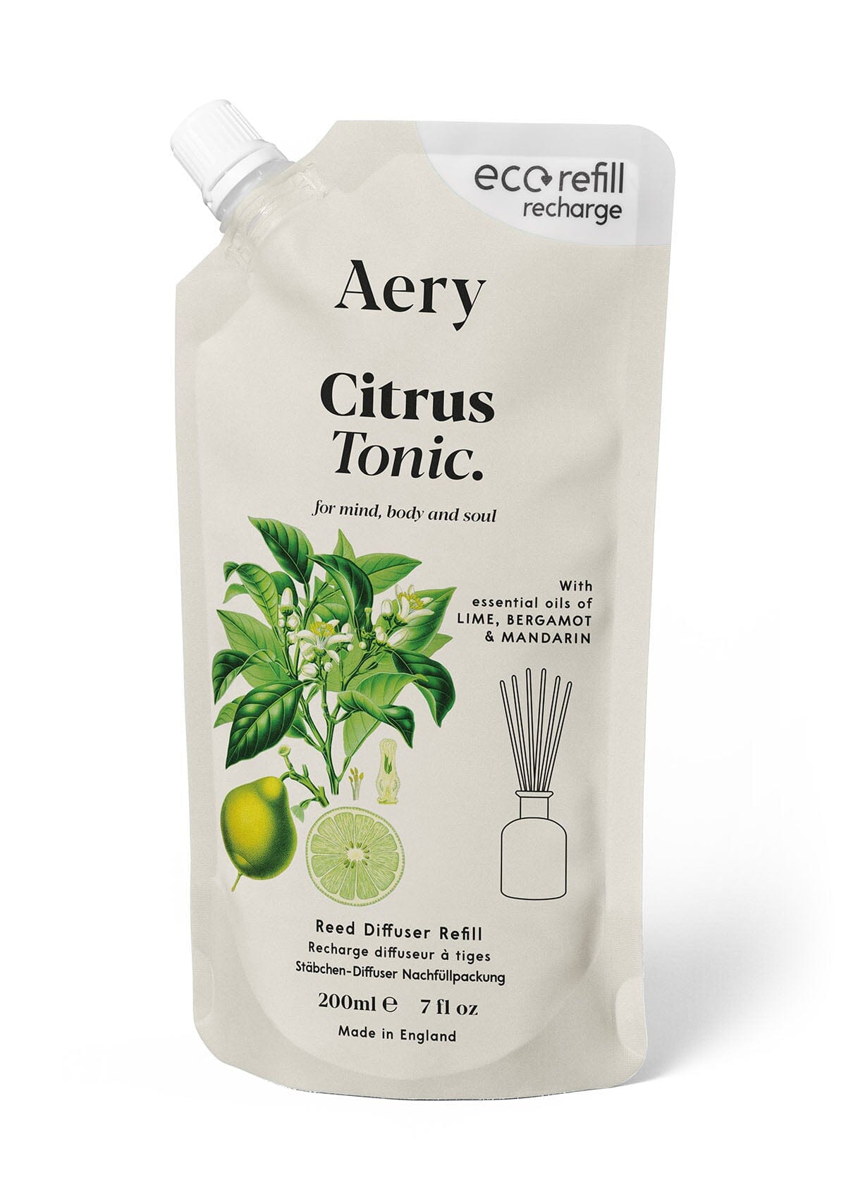 Citrus Tonic reed diffuser refill pouch by aery displayed on white background 