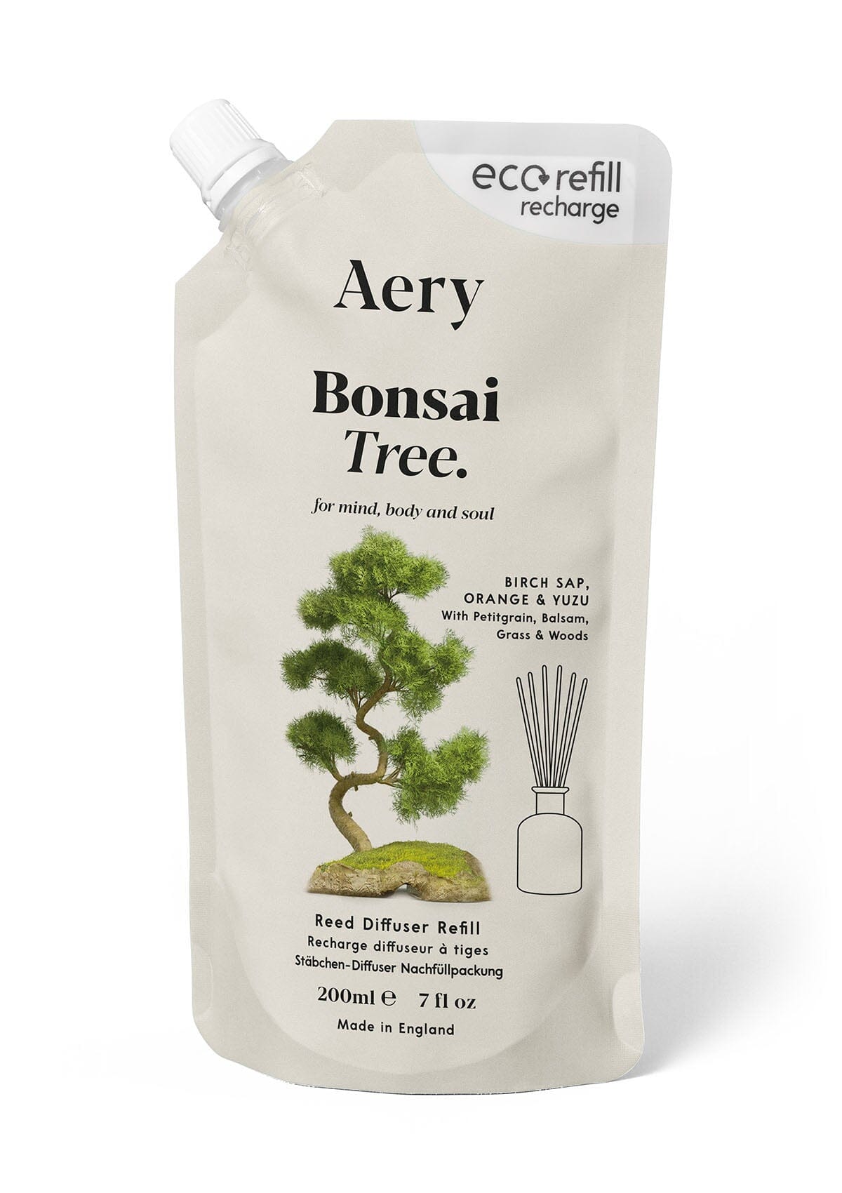 Bonsai treee redd diffuser refill pouch by aery displayed on white background 