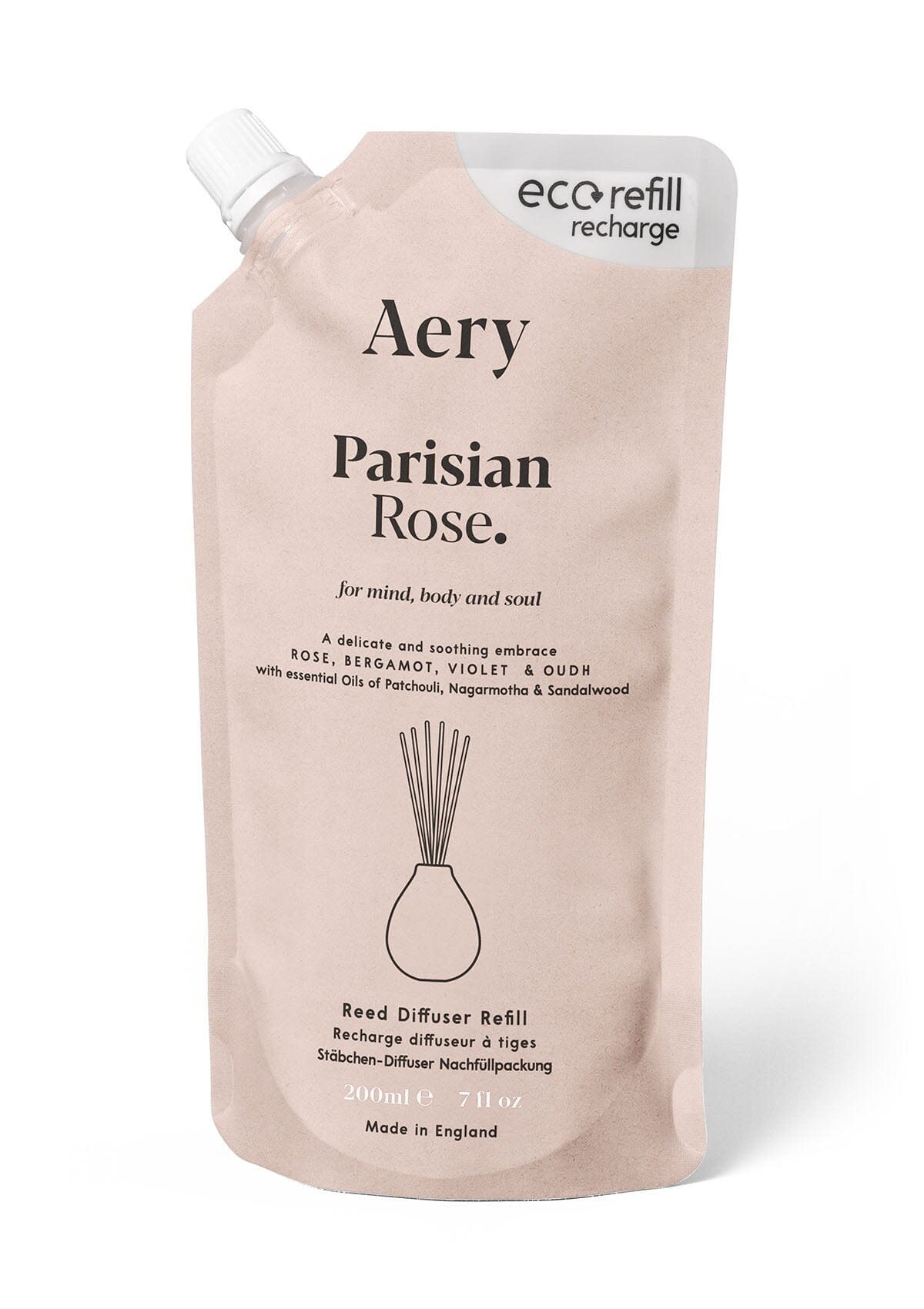 Pink Parisian Rose reed diffuser refill pouch by aery displayed on white background 