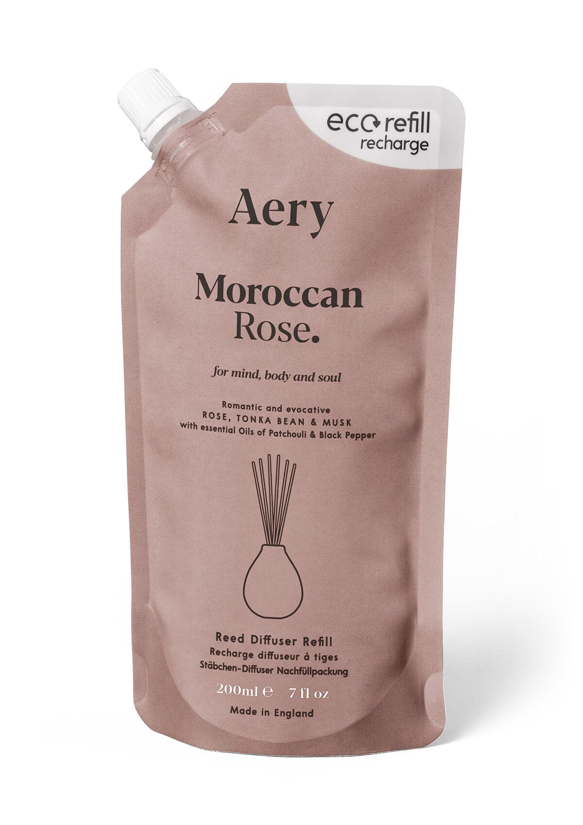 Moroccan Rose reed diffuser refill pouch by aery displayed on white background 