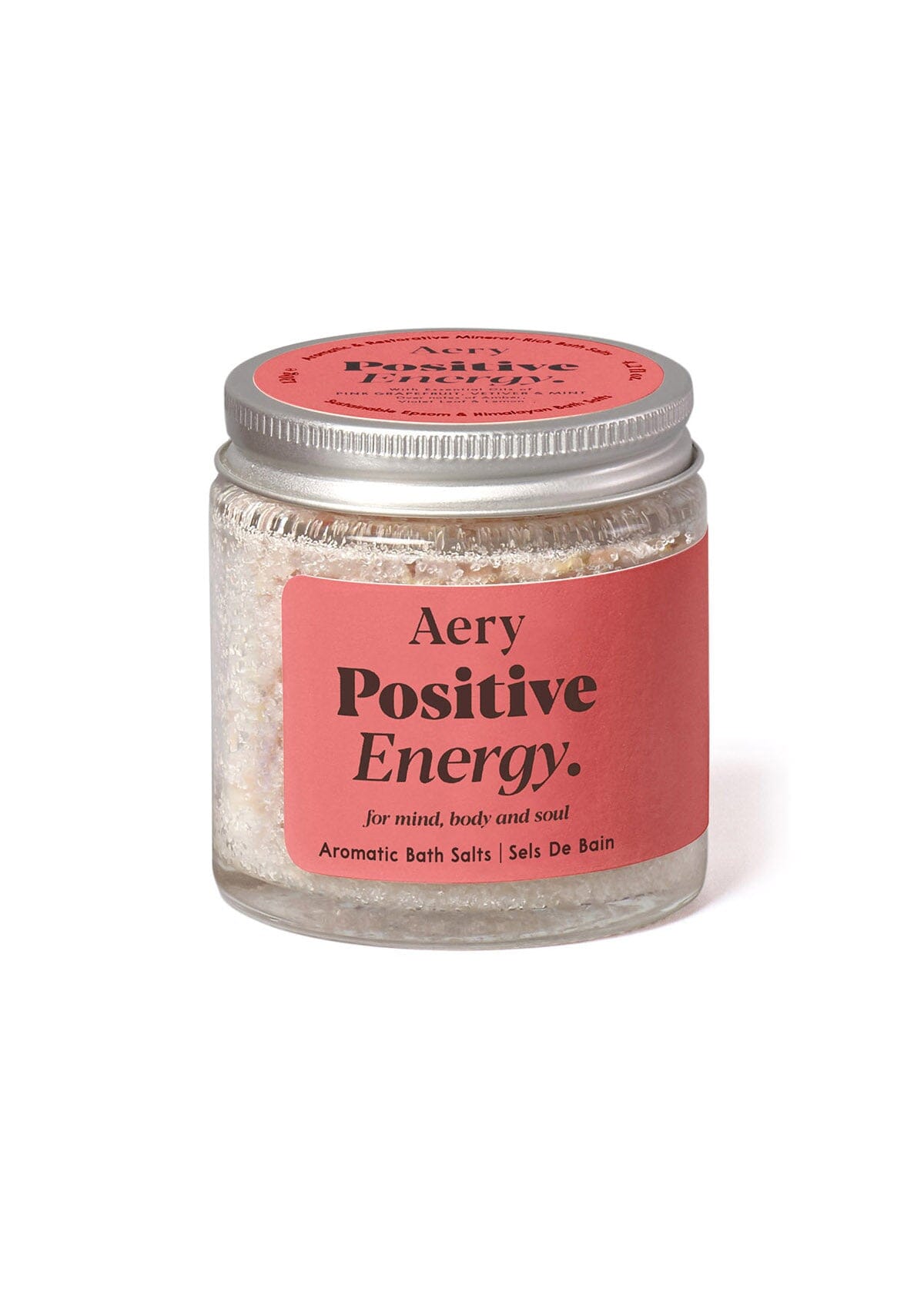 Red Positive Energy bath salts by Aery displayed on white background 