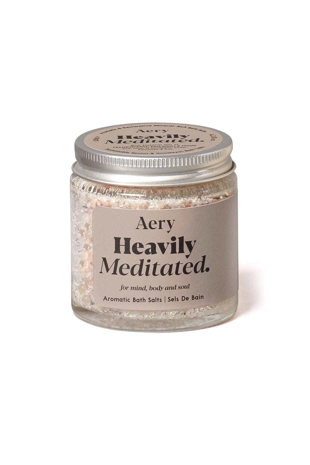 Beige Heavily Meditated bath salts by Aery displayed on white background 