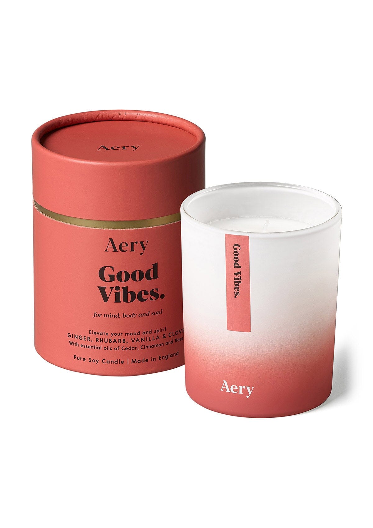 good vibes candle with product packaging by Aery 