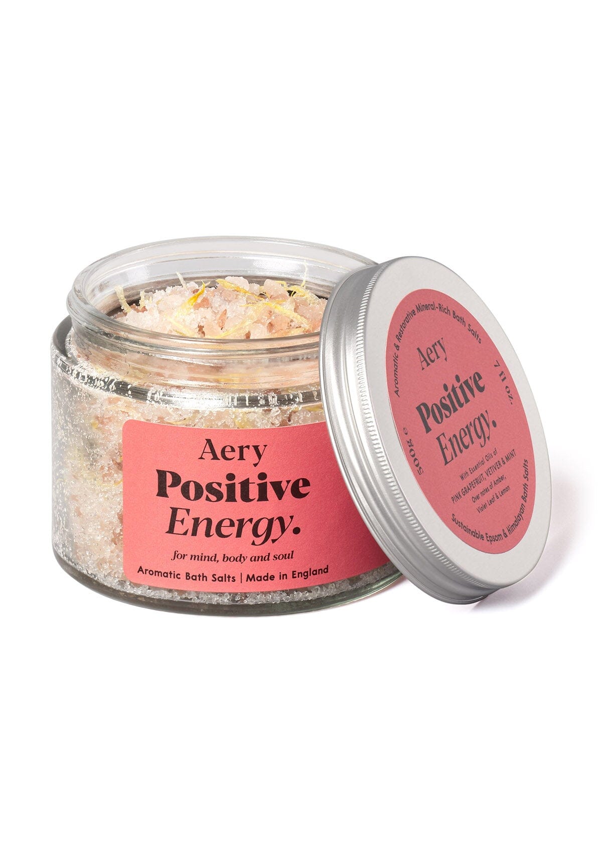 Red Positive Energy bath salts by Aery on white background 