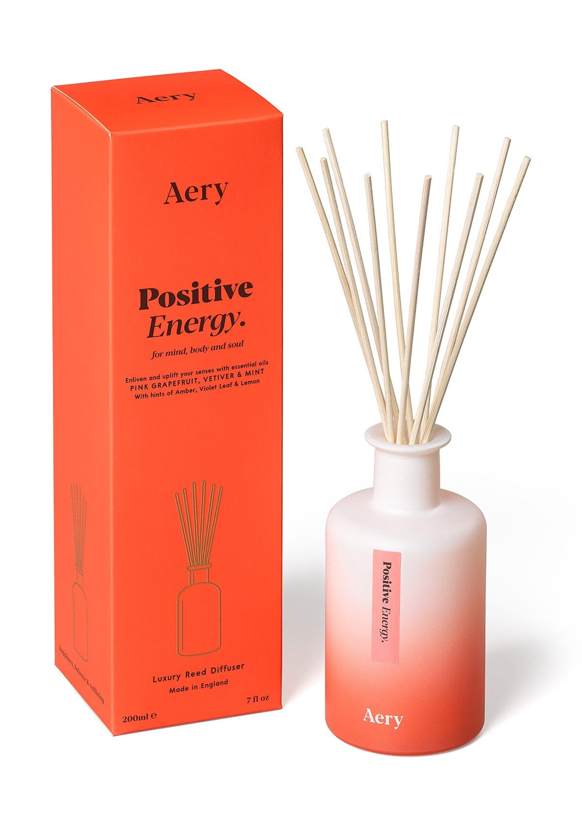 orange positive energy diffuser with product packaging by Aery 