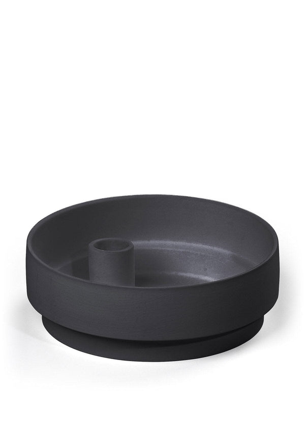 Orbital Step Charcoal Grey Candle Holder in Matte Clay - Medium