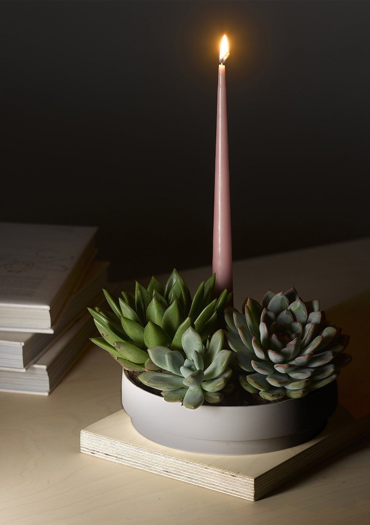 Orbital Step Grey Candle Holder in Matte Clay - Large