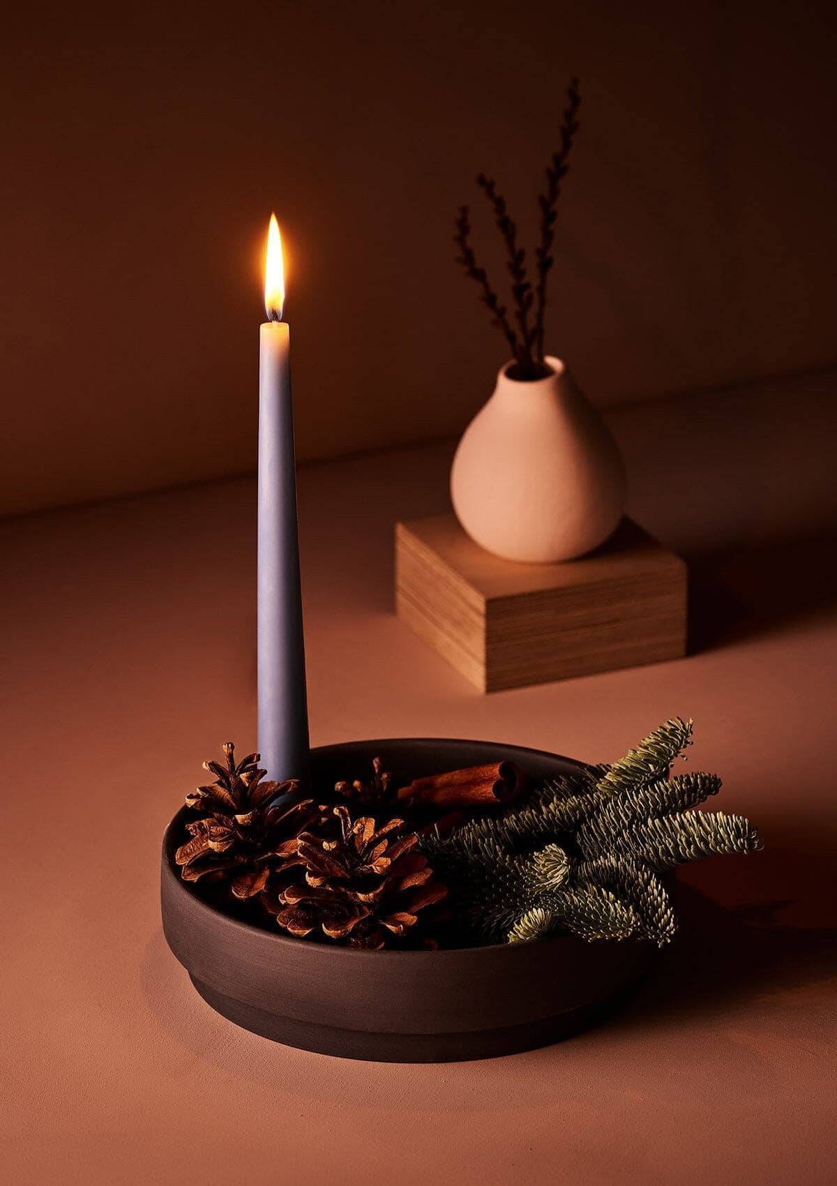 Orbital Step Charcoal Grey Candle Holder in Matte Clay - Large