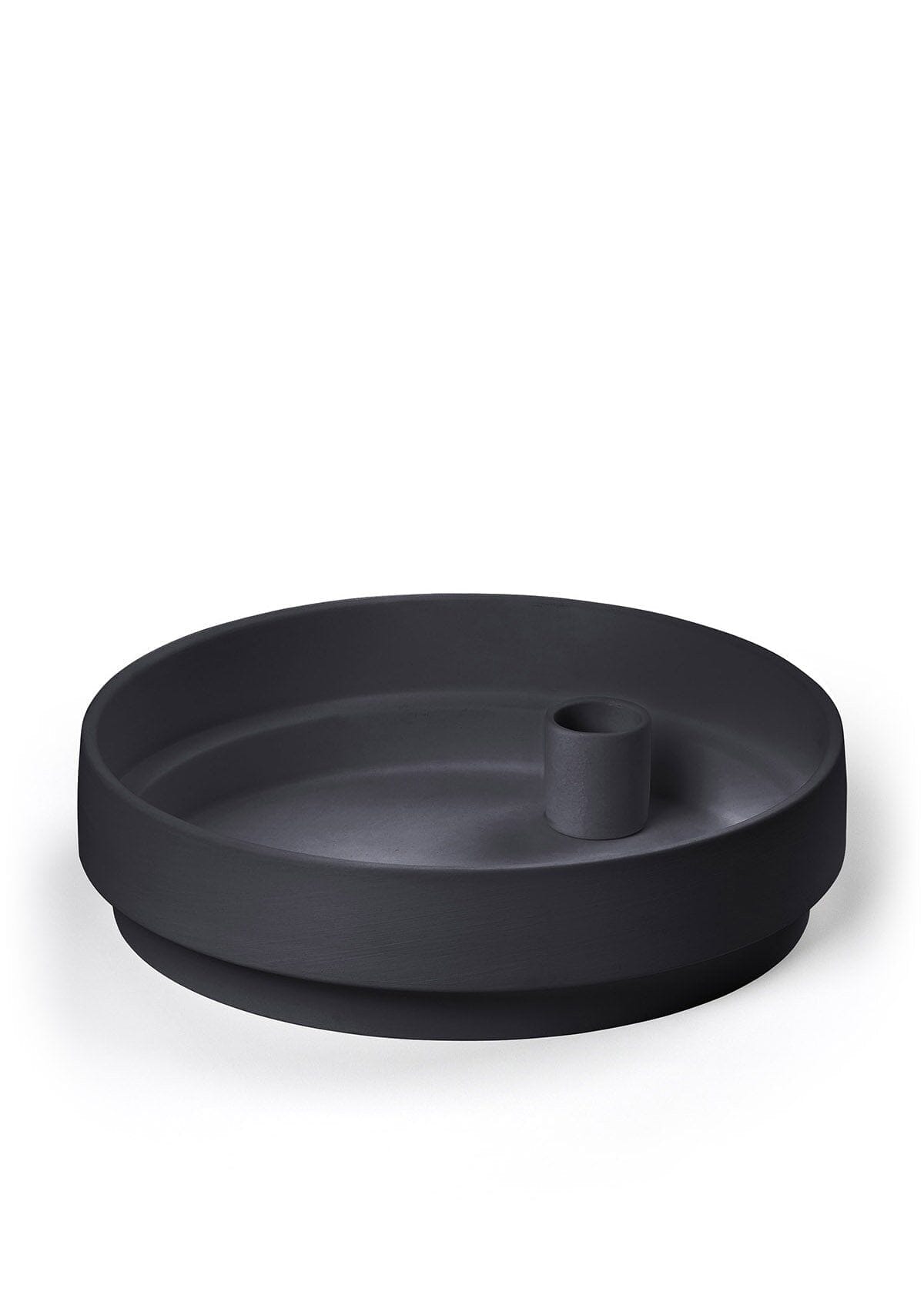 Orbital Step Charcoal Grey Candle Holder in Matte Clay - Large