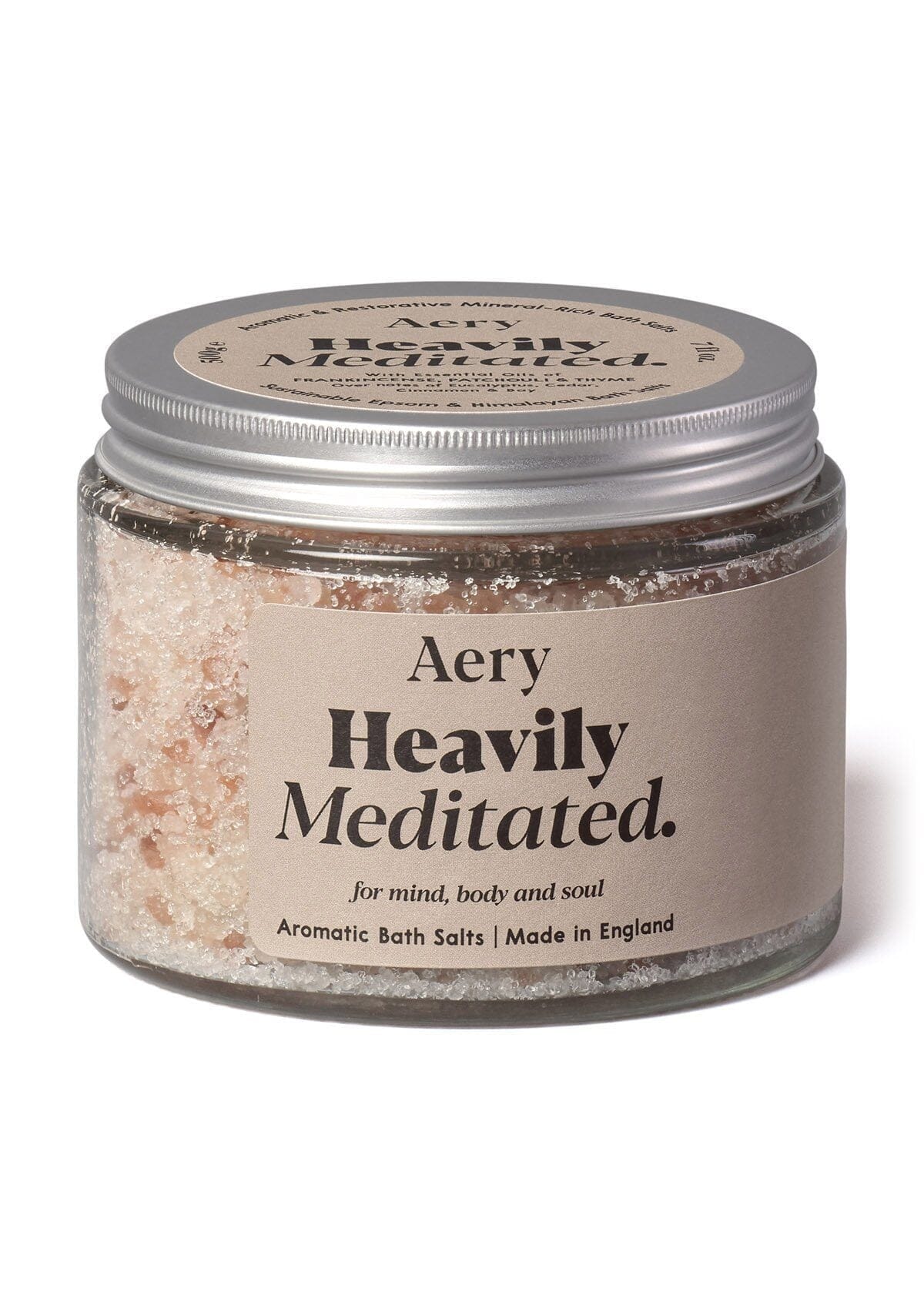 aery living heavily meditated bath salts in glass jar